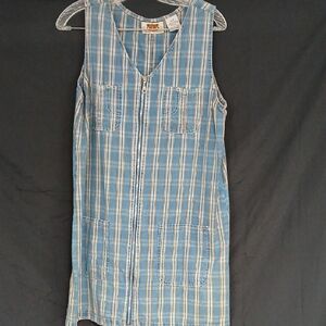 Blue Plaid Denim Sleeveless Dress Sz Med